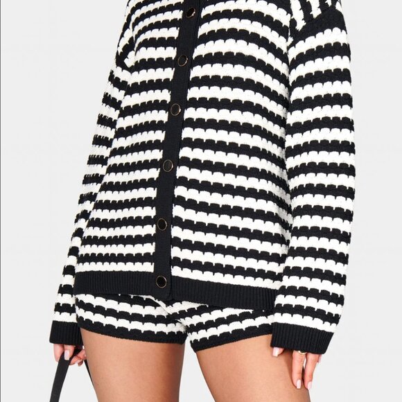 Inez Cardigan ~ Black and White Stripe Knit - Picture 3 of 4